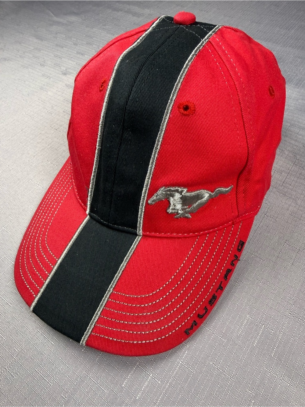 Ford Mustang Red Black Racing Adjustable Baseball Cap‎ Licensed Embroidered Hat